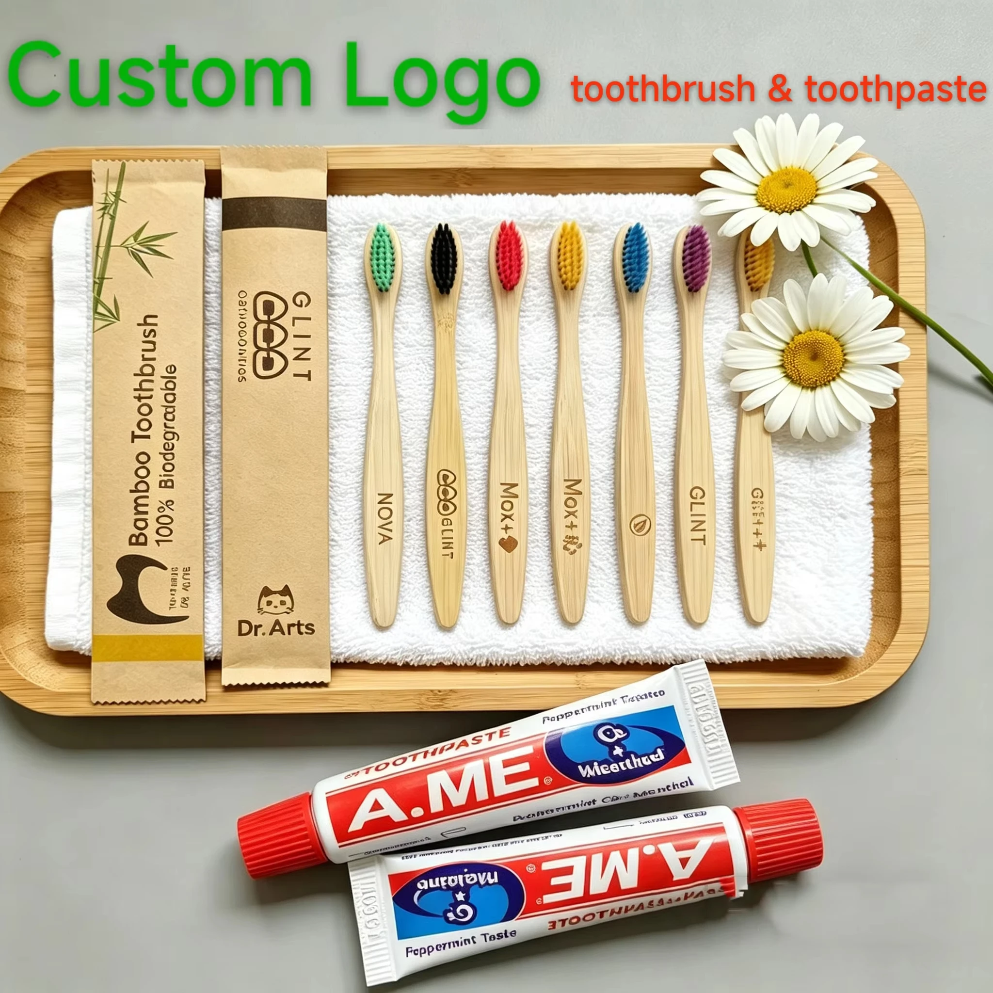 

100 sets Disposable Bamboo Toothbrushes with Toothpaste Individually Wrapped, Accept Customized Logo