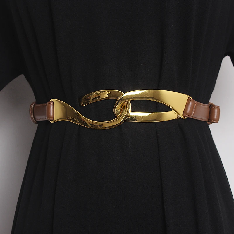 Fashionable Hook Pull-Up Adjustment Two-Layer Cowhide Belt Women's Embellishing Dress Jacket Casual and Versatile Belt