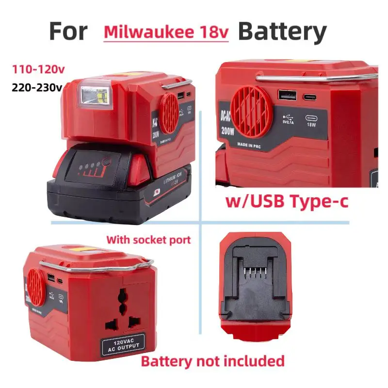 

200W Wireless Portable Power Inverter Power Station AC-DC For MAKITA 18V Battery With USB C-type And Socket Port(﻿Tool Only）