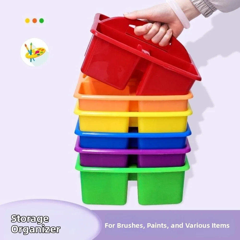 6Pcs/Set 3 Compartments Plastic Storage Organizer Stackable Colorful Desktop Storage Box with Handles Portable