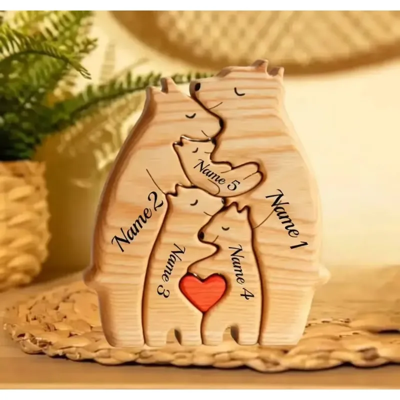 Puzzle d\'art en bois familial ours avec cœur, décoration de Noël, cadeaux d\'anniversaire chauds, décoration d\'intérieur pour adultes et enfants