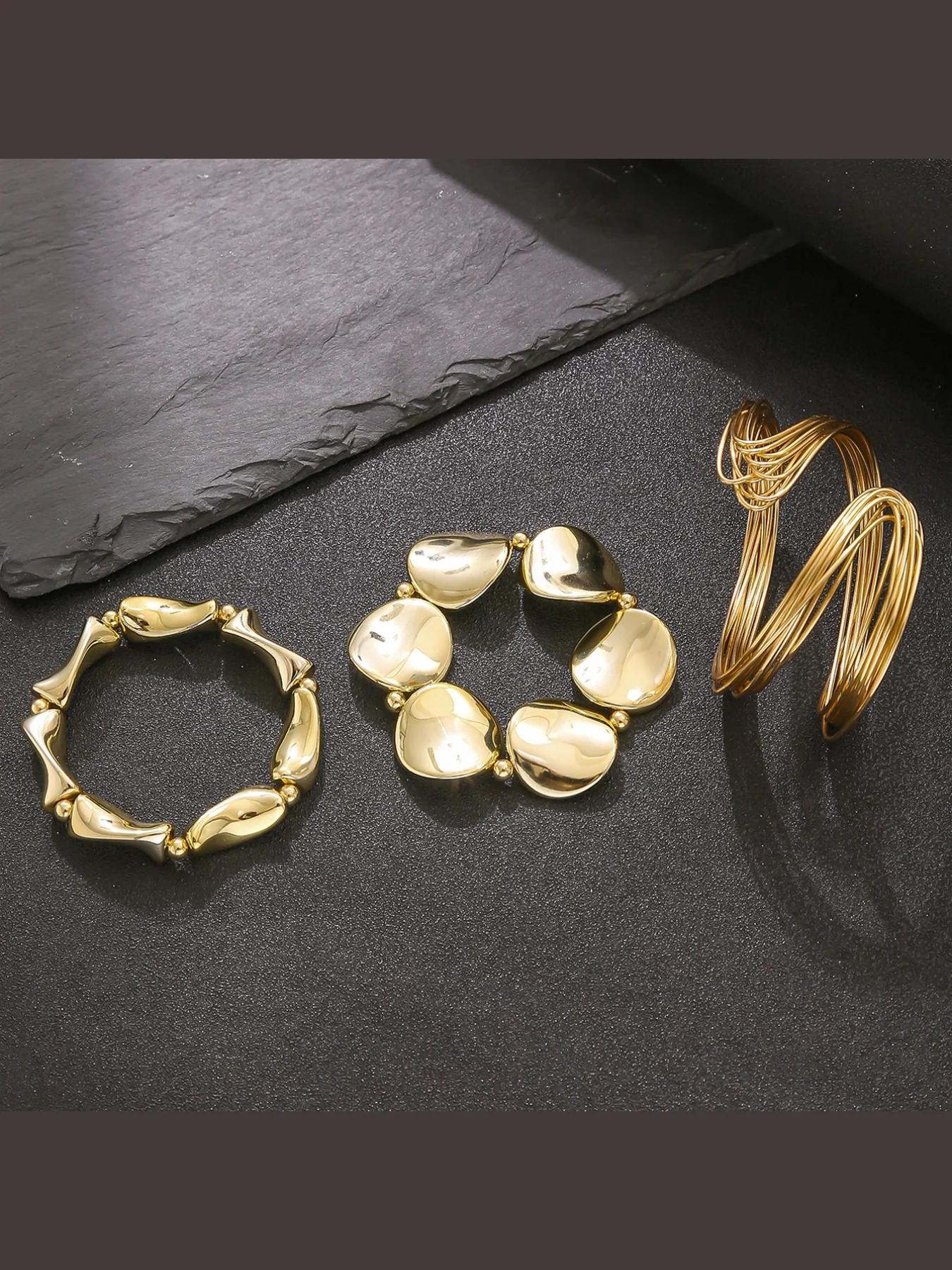 Geometric Twisted Lines Open Cuff Bracelet and Bangle Set for Women