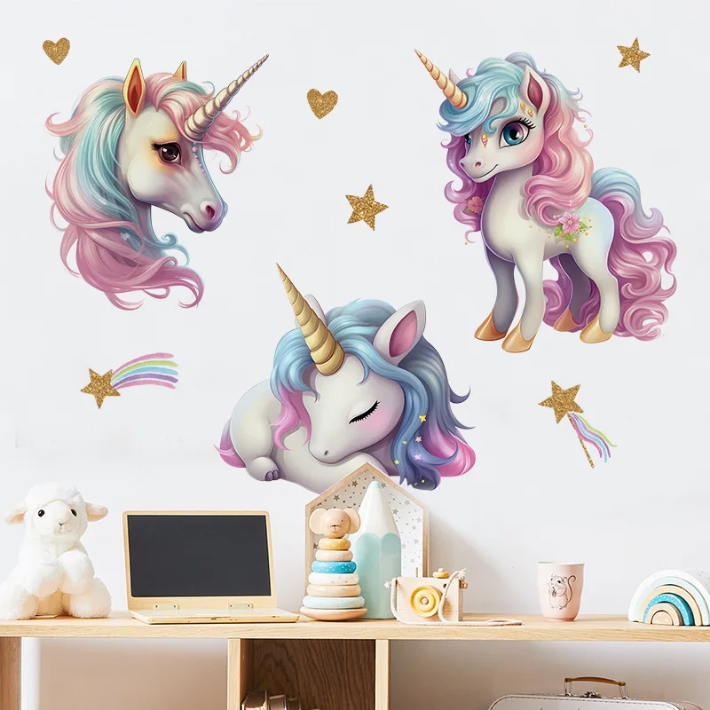 Unicorn Decorative Vinyl Child Wall Stickers For Baby Girl Room Decor Adhesive Wallpaper Bedroom Accessories Wall Art Room Decor