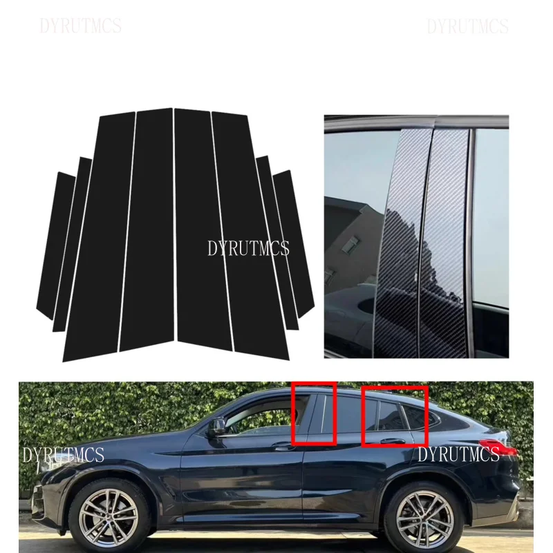 

8PCS Gloss Black Pillar Posts Silver Carbon Fit For BMW X4 G02 2019 2020 2021 Window Decor Door Side Mouliding Trim Cover