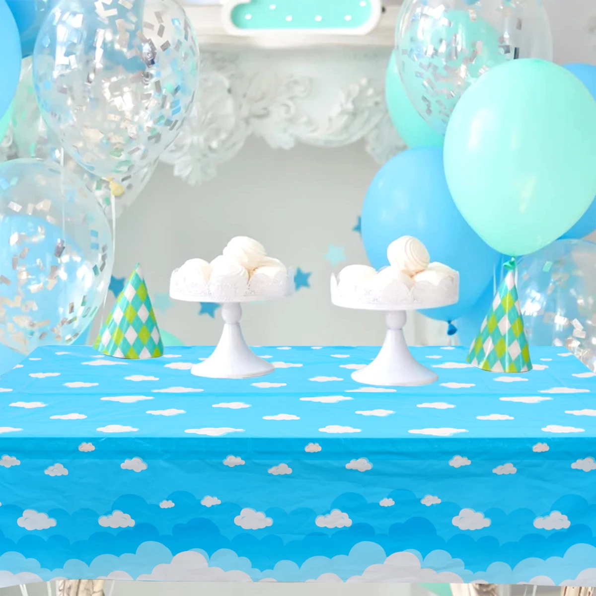 سماء زرقاء وغيوم بيضاء مفرش طاولة للأطفال ، غطاء طاولة للاستعمال مرة واحدة ، ديكور حفلة عيد ميلاد ، لوازم المهرجان ، صالح #5