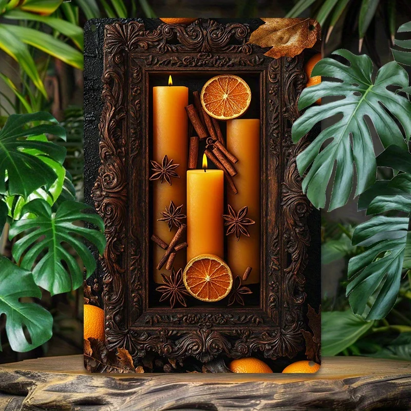 Rustic Aluminum Wall Art, Dried Orange Slices & Star Anise Metal Tin Sign, Artistic Home & Office Decor, Conference Hall Artwork