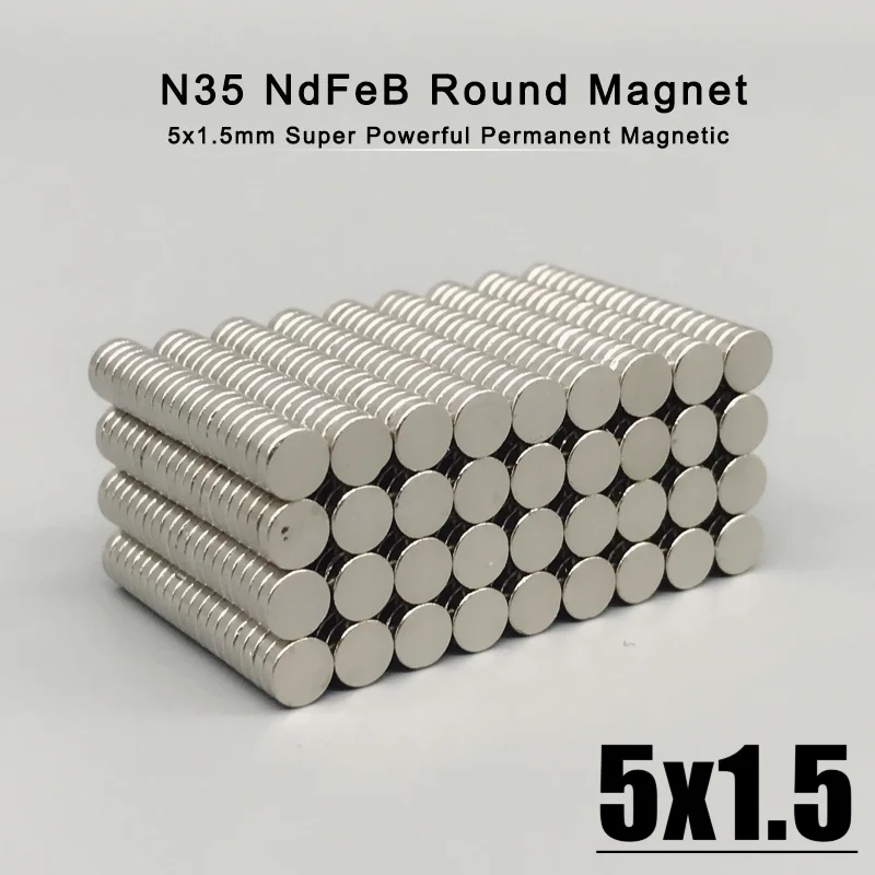 100/200/500/1000Pcs Disc Magnet 5x1.5mm N35 Round Neodymium Magnet 5x1.5 mm Rare Earth Strong Permanent Magnet 5*1.5 Accessory