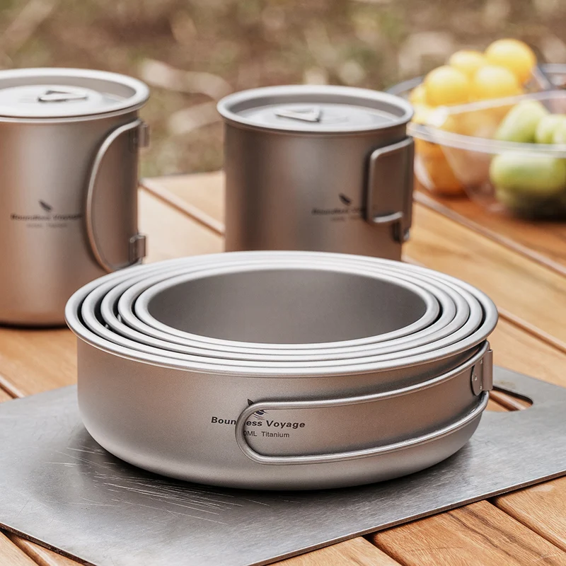 Boundless Voyage Titanium Bowls Dishes Set with Folding Handle Outdoor Camping Portable Plate Saucers Tableware 5 Packed Ti1096T