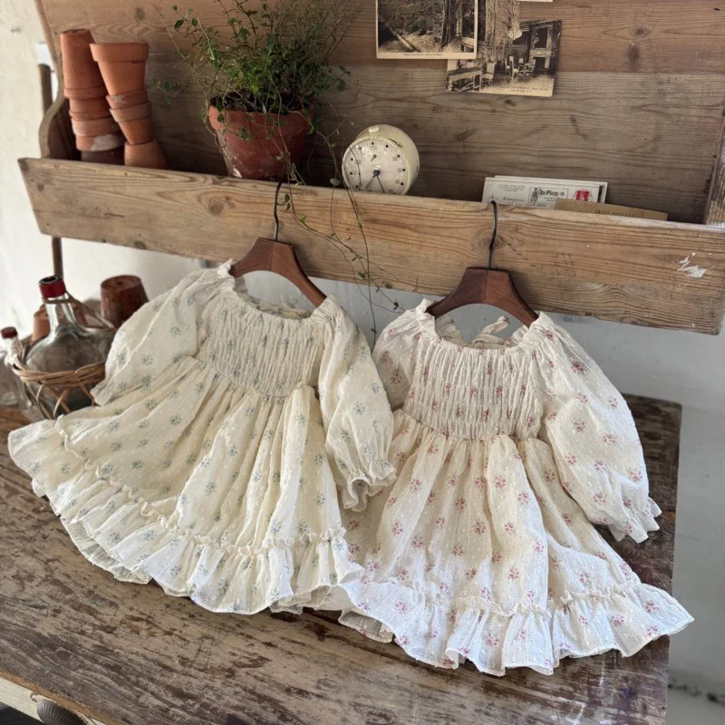 Girl's Sweet Floral Princess Dress2026New Spring Collection: Baby Girl's Long Dress with Ruffled Lantern Sleeves