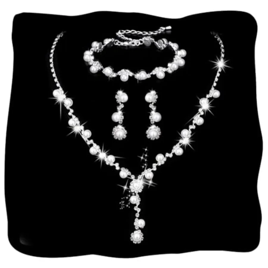 

Pearl Bridal Wedding Jewelry Set Rhinestone Bracelet Sets Formal Costume Jewelry for Women and Brides
