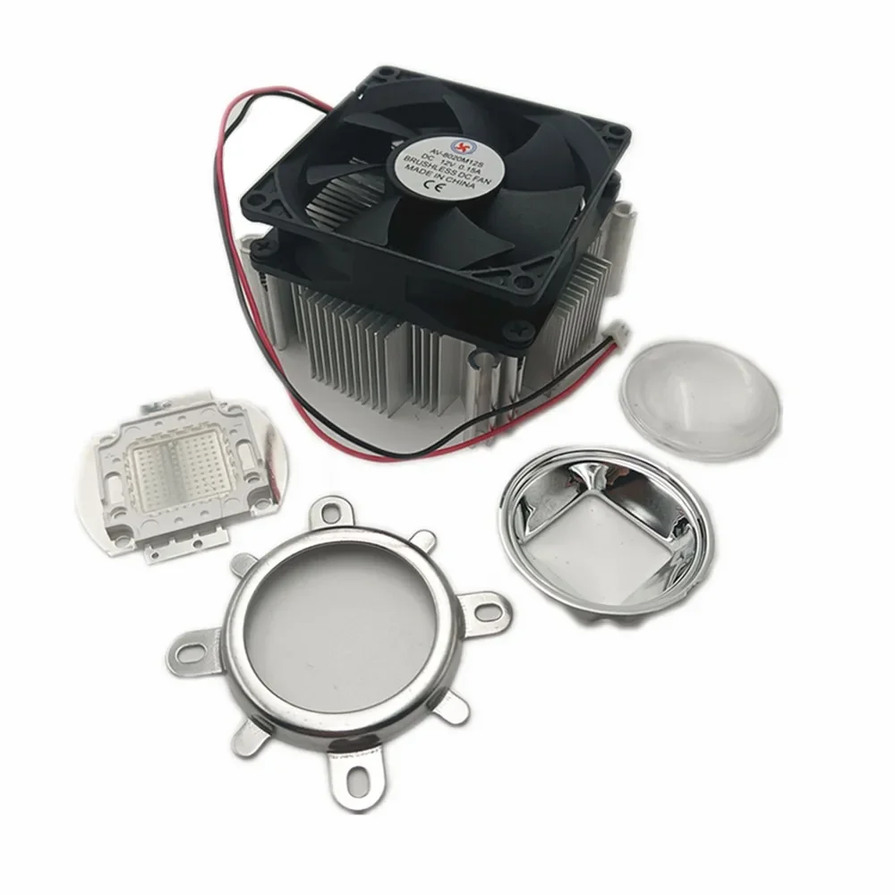 100W LED Aluminium Heat Sink Cooling Fan+60° 90° 120°44mm Lens + Reflector Brack+6500k+445kit