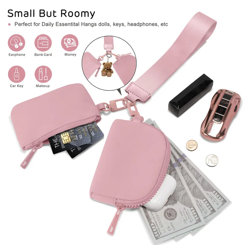 

Wristlet Waterproof Nylon Zipper Coin Purse Multifunctional Portable Key Bag Detachable Card Case Mini Double Pocket Handbag