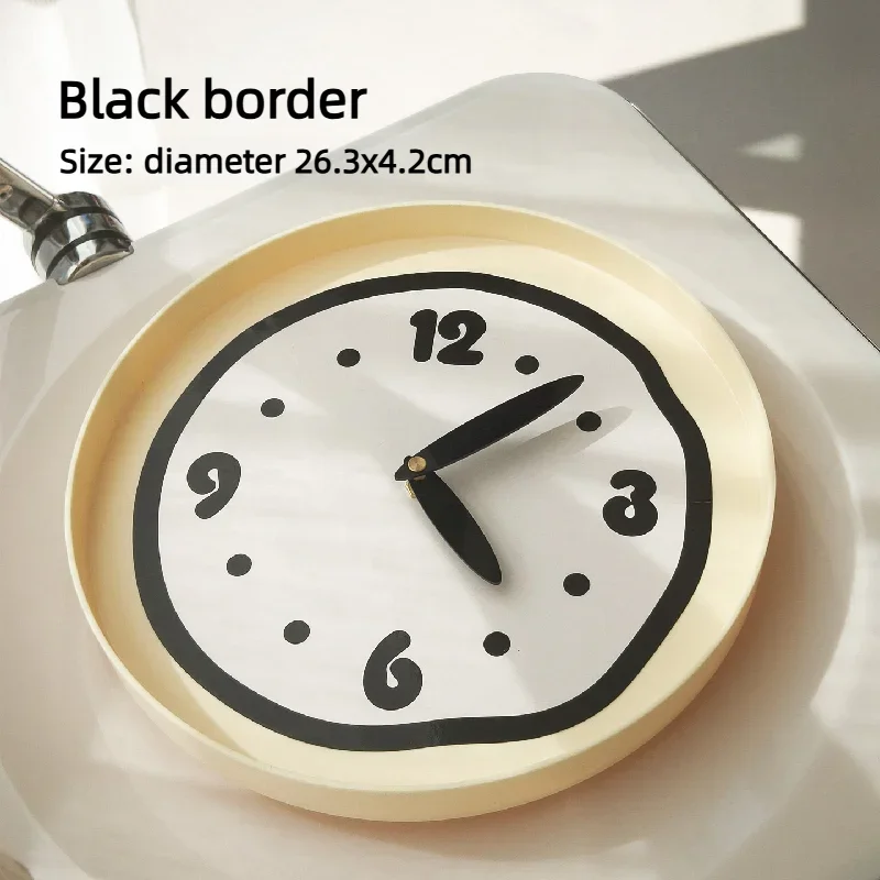 Modern Round Cream Wall Clock Minimalist Distorted Line Design Home Decor Wall-mounted Clock For Living Room Bedroom