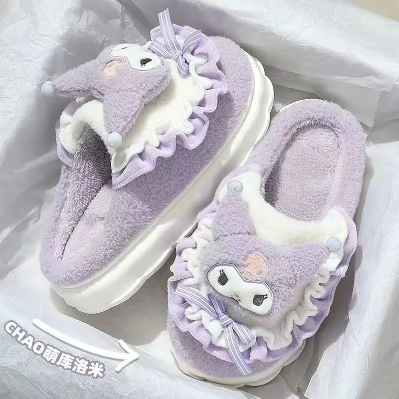 Ciepłe bawełniane kapcie Sanrio Kawaii Cartoon Hello Kitty Cinnamoroll Kuromi Melody Slippers Girl Winter Cute Home Shoes Gift