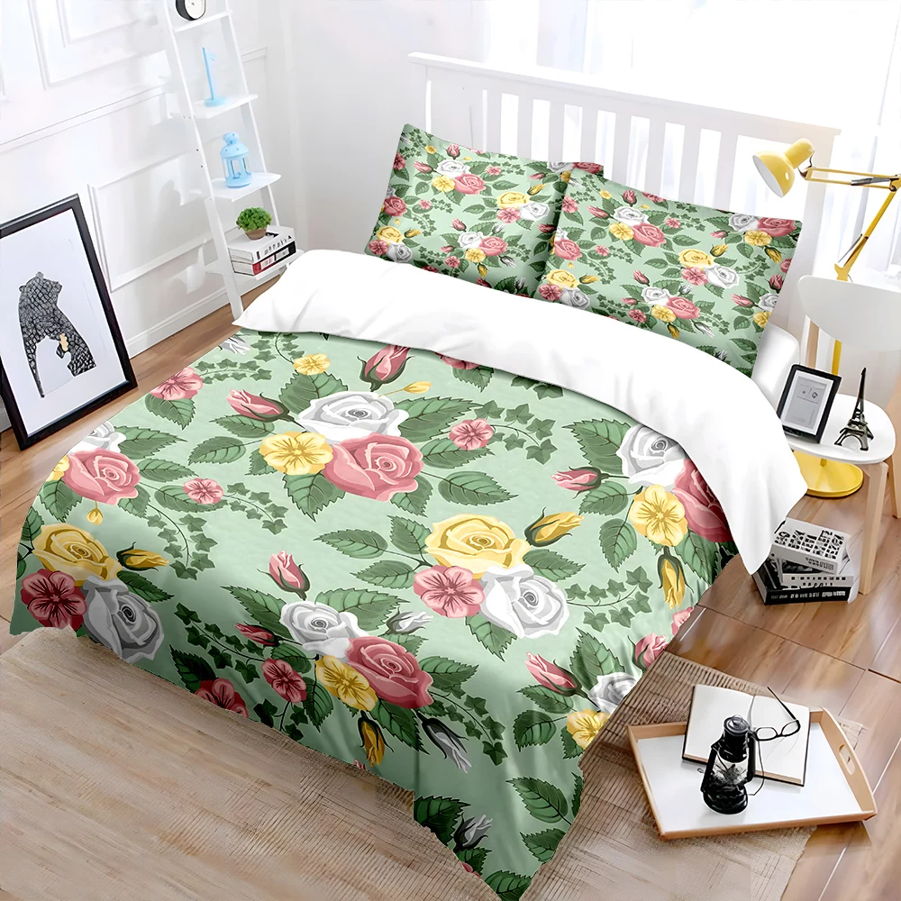 Colorful floral rose pattern Print Soft Comfortable Duvet Cover Bedding Set Included 1*Duvet Cover  2*Pillowcases Luxury gifts