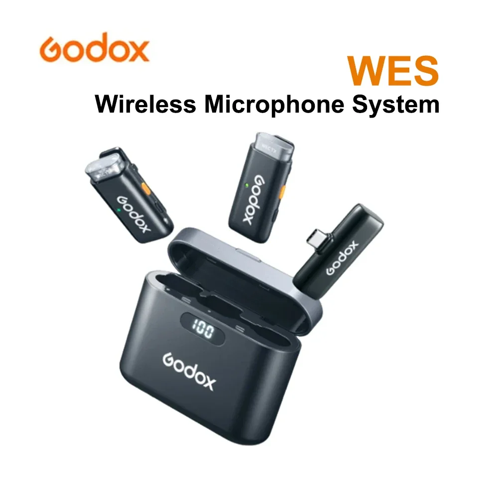 GODOX-Sistema de Microfone Lavalier Sem Fio, Compatível com iOS, Android, Dispositivos Móveis, Vlogging, Transmissão ao vivo, Tiros ao Ar Livre, WES, 2.4GHz