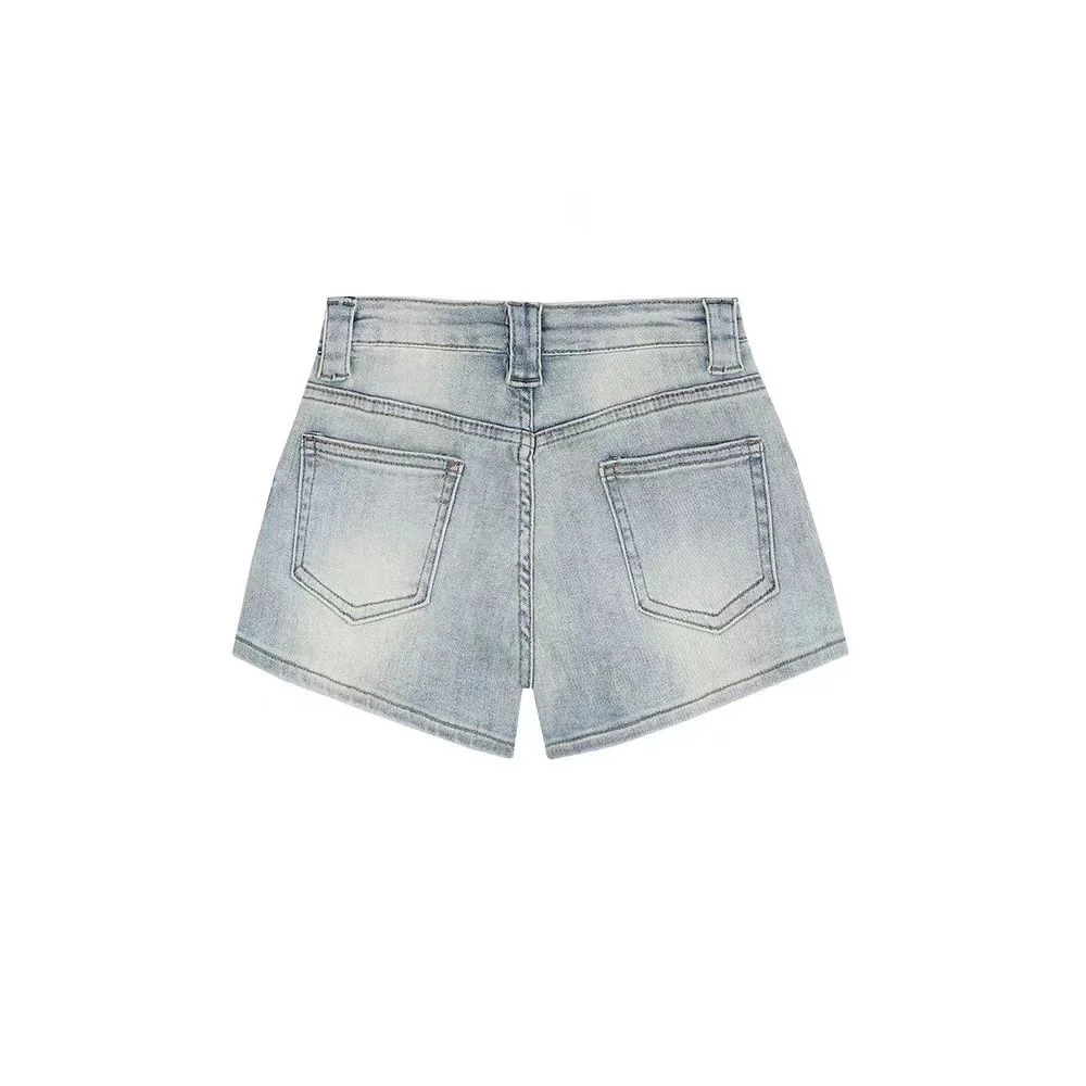 Liooil القطن بسط عالية الخصر شورت جينز امرأة الصيف 2025 عرق غير رسمي مع جيب سستة أبيض أسود مكبل الدينيم السراويل