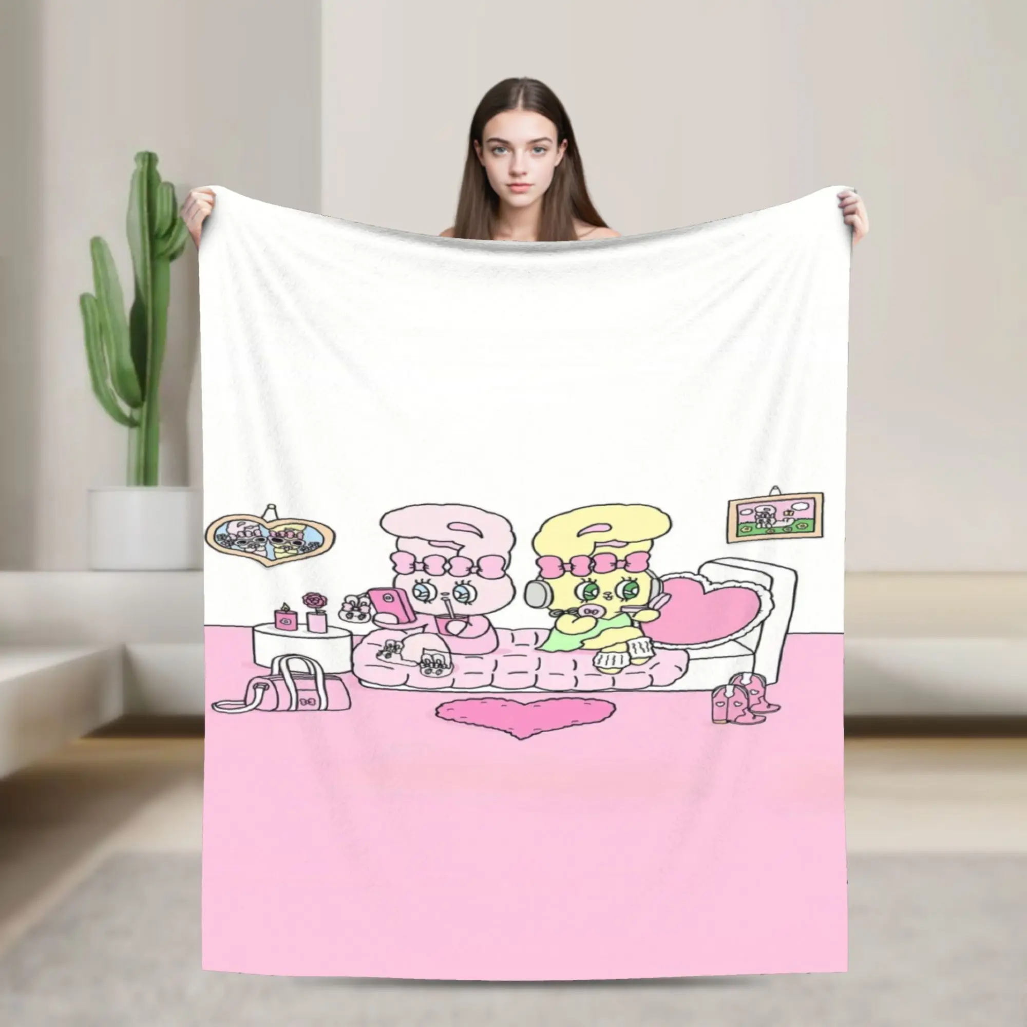 Esther Bunny cartoon rabbit Blanket Warm Cozy Fluffy  Throw Blankets for Sofa 50x60 Inch Multiple Sizes Bedspreads