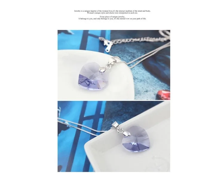 One Set  Austrian Crystal 925 Sterling Silver Jewelry Heart Pendant Necklaces Lever Back Earrings Woman Accessories Gift
