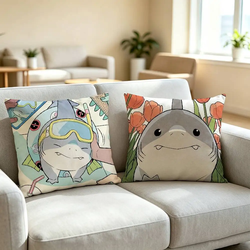 Cute Jeff the Land Shark Pillow Case Square Double-Sided Sofa Cushion Cover Bedroom Bedside Pillow