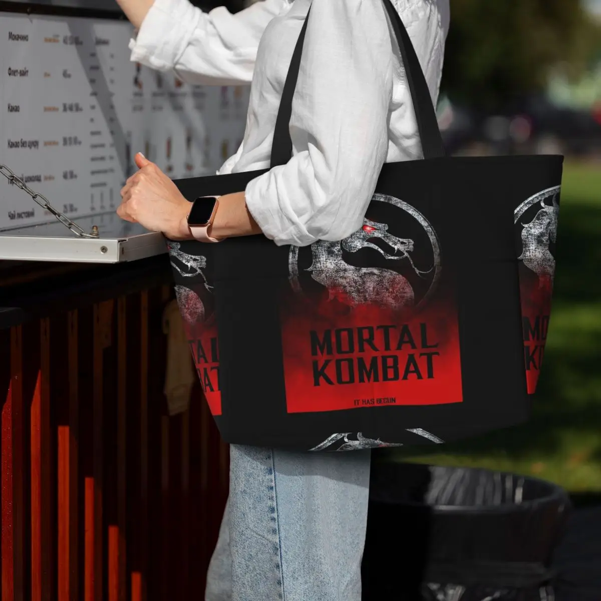 مورتال كومبات شعار حقيبة حمل على الشاطئ حقيبة رياضية رياضة اليوغا واق من المطر حقيبة حمل كبيرة للنساء حقيبة سفر حقيبة اللياقة البدنية