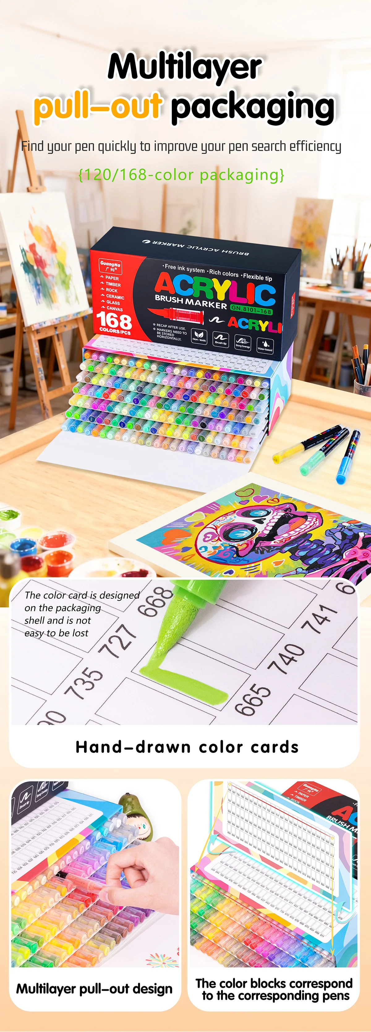 GN 366 Farben Acryl-Malstifte Marker mit Pinselspitze für Steinmalerei, Holz, Leinwand, Stein, Weihnachtsgeschenk, DIY-Bastelarbeiten – Detail 11