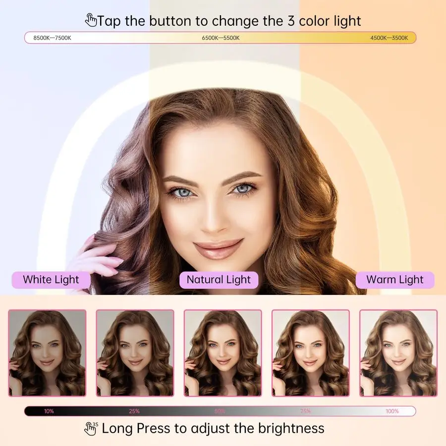 Specchio per trucco da parete, specchio ingranditore da parete ovale rettangolare con interruttore tattile bifacciale ricaricabile 7X 1X con luce