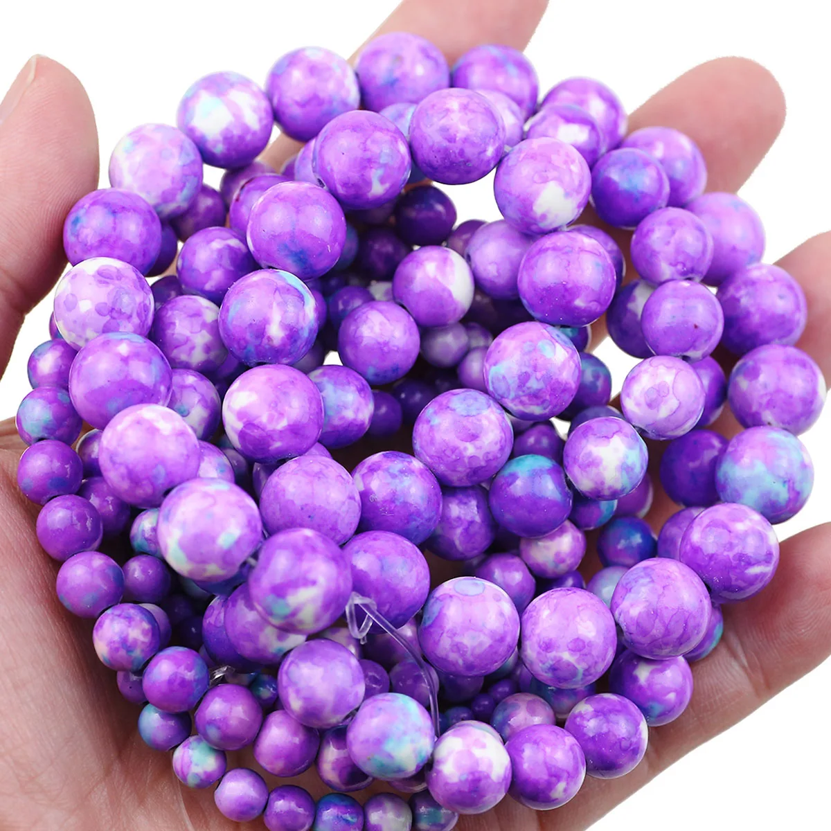 Rain Colored Stone Purplish White Synthetic Round Spacers Loose Beads For Jewelry Making DIY Bracelet Accessories 4/6/8/10/12MM