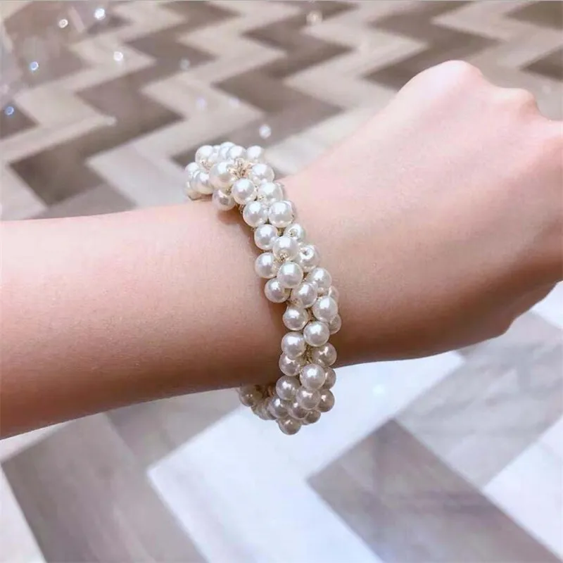 Elegant Lady Rubber Band Rope Pearl Hair Ring Girls Beaded Scrunchies Rubber Bands Ponytail Hair Accessories Elastic Headband