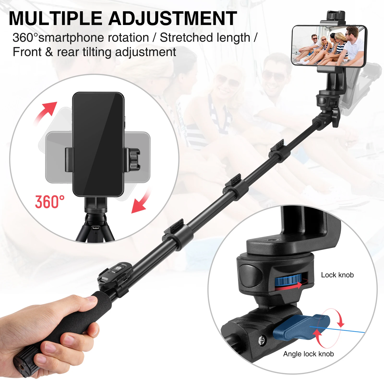 CAMOLO Bluetooth Selfie Stick Tripod Stand Portable Extended Phone Tripod with Phone Holder for iPhone/Samsung/Huawei Xiaomi
