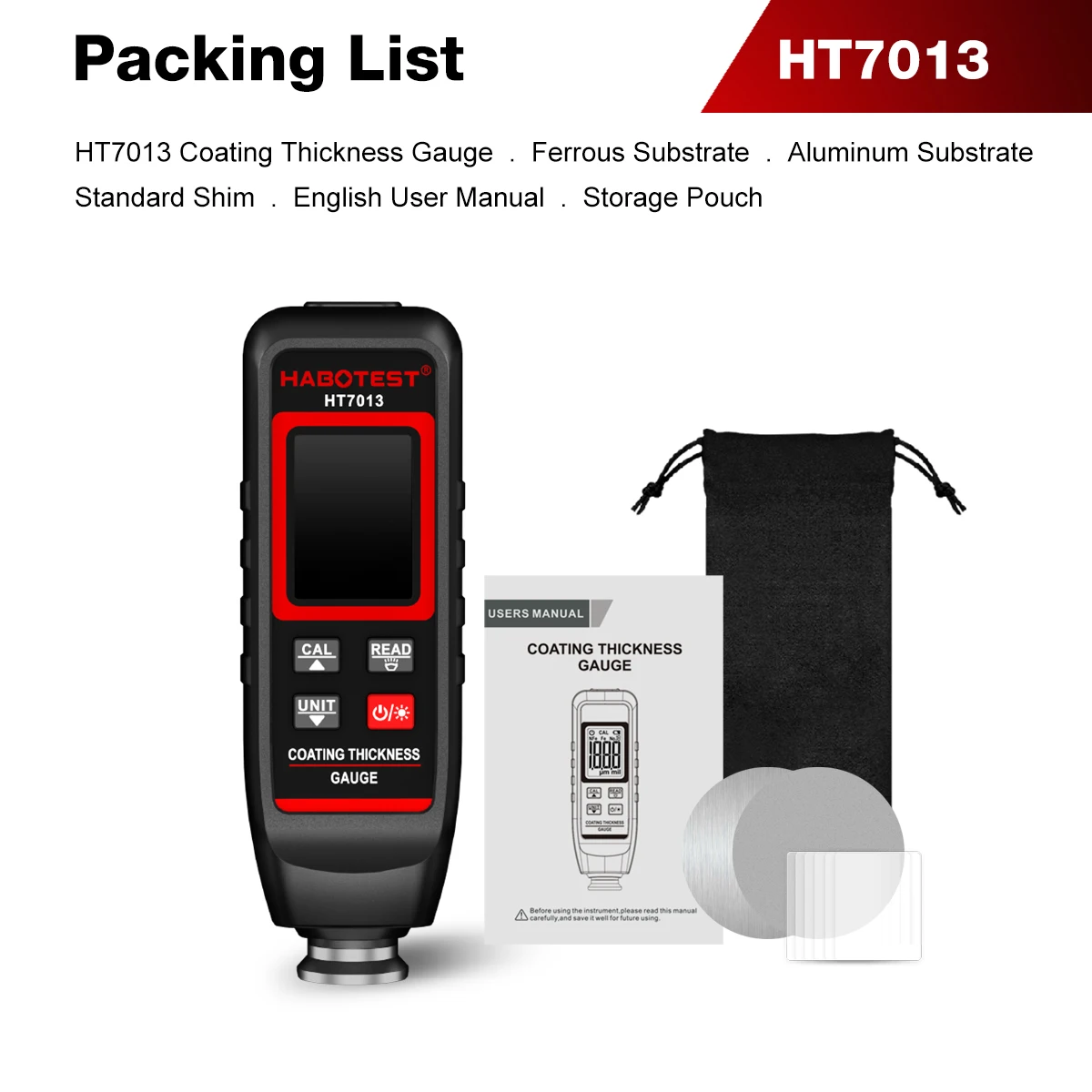 HABOTEST HT7013 Coatingdiktemeter 0-1500μm Autolak Filmdiktetester Meten van FE & NFE Verfgereedschap Coating Tester Me