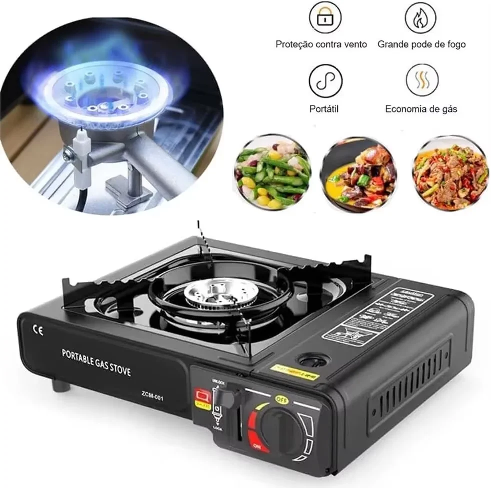 Draagbare campingbarbecue, geschikt voor diverse activiteiten zoals kamperen en koken thuis; lichtgewicht gasfornuis.