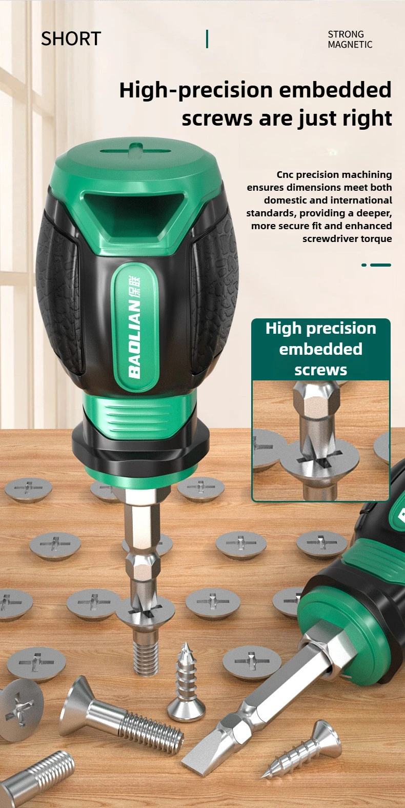Picture 7: BAOLIAN Short Handle Screwdriver, Slotted/phillips Mini Screwdriver, Industrial Grade with Magnetic Screwdriver Head
