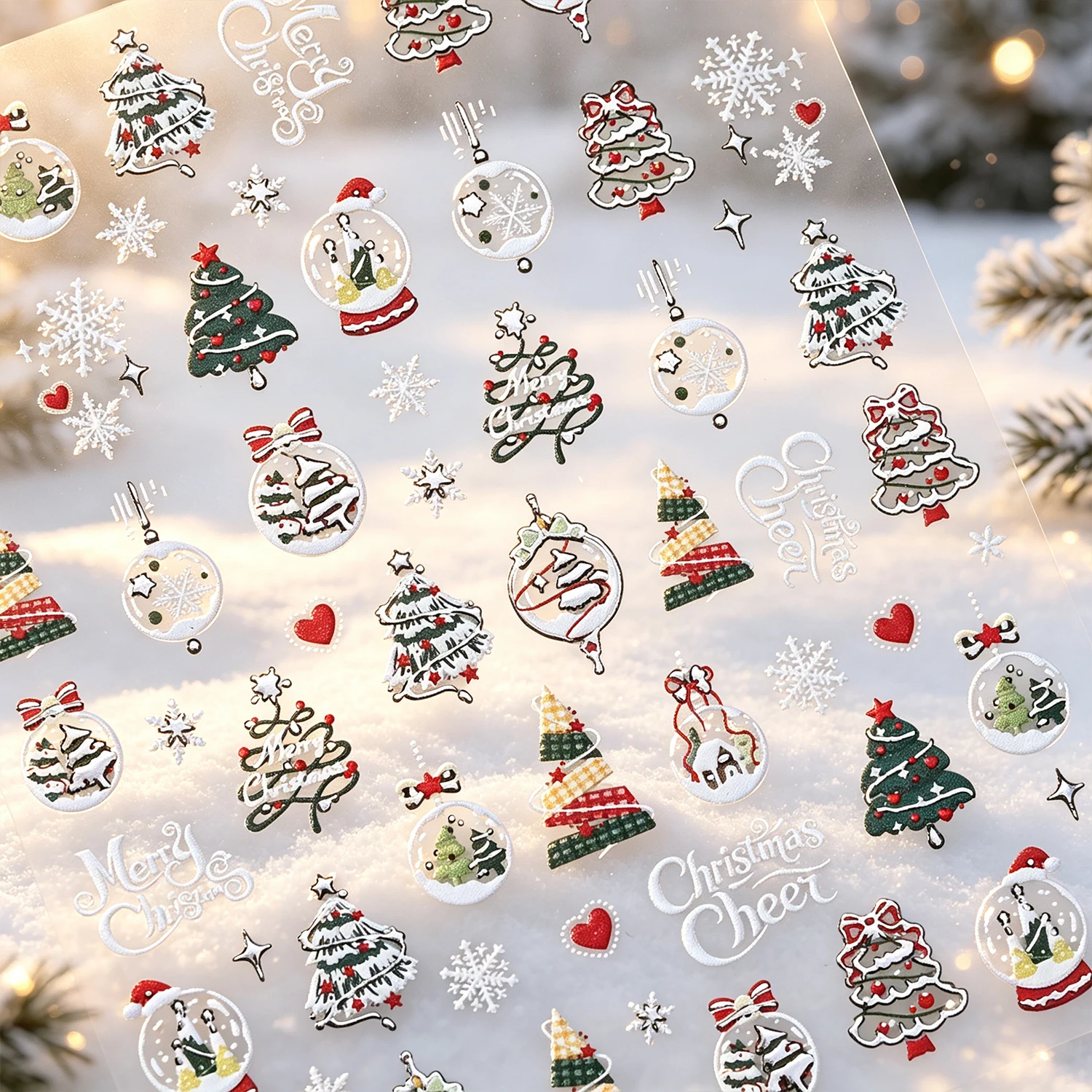 1PCS 5D Embossed Christmas Nail Stickers Xmas Tree Snow Globe Snowflake Bow Pattern Nail Decals Holiday DIY Manicure Decorations