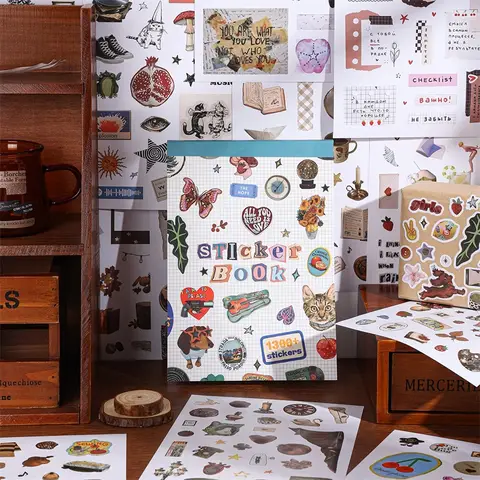 50 Sheets Moment Paper Sticker Book Mixed Animals Plants Fruits Designs for Scrapbooking Journaling DIY Craft Supplies