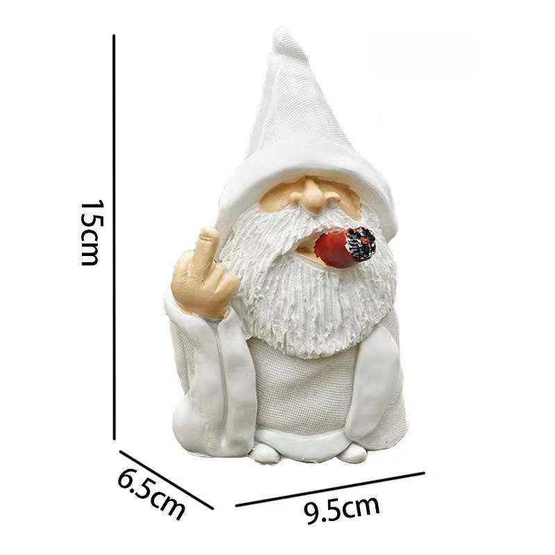 Middle Finger Figurine Decorations for Balcony Porch Patio Home Ornaments Outdoor Garden Statue Outdoor Smoking Wizard Gnome