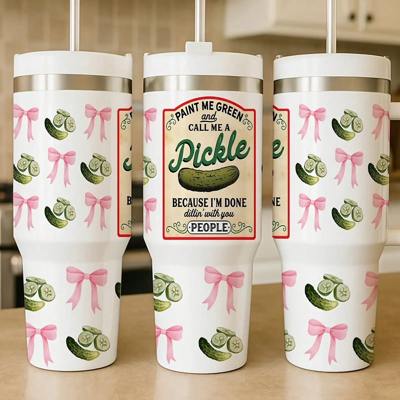 40 Oz Humorous Stainless Steel Tumbler, Paint Me Green And Call Me A Pickle Quote, WideMouth Vacuum Cup, Keeps Drinks Cold 24H And Hot 12H, Portable Drinkware For Home,Travel, Fun Gift For Pickle Lovers, Sarcastic Interesting Tumbler.