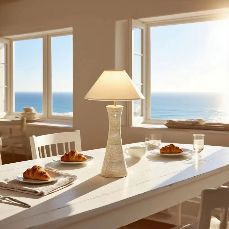 

Luxury cordless modern table lamp stone marble base fabric lampshade wedding restaurant event charging decoration