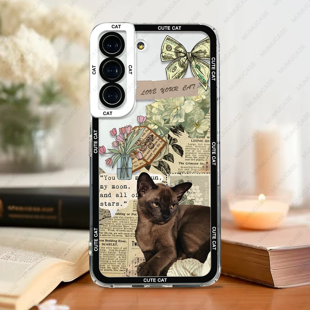 Case For Samsung Galaxy S24 S20 S21 S22 S23 A21s A32 A33 A50 A52 A53 A73 A54 A14 Soft Cover Cute Cat Dog Sticker