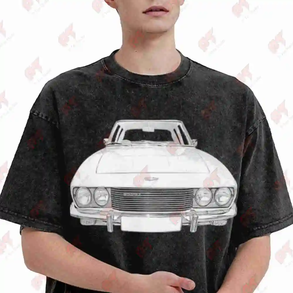 British Classic Car Jensen Interceptor Vintage Washed Tee Pure Cotton T-Shirt