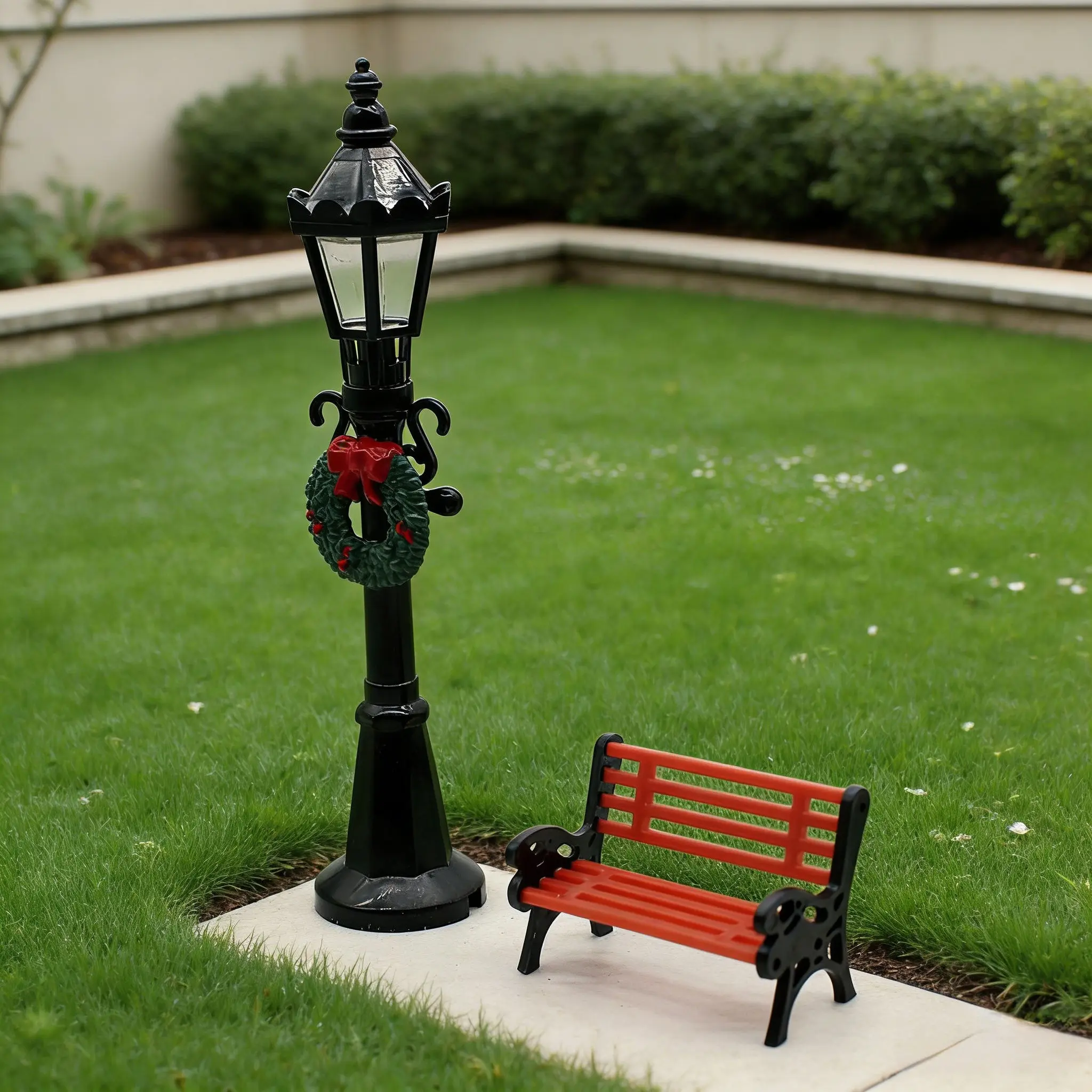 8 Uds casa de muñecas Mini lámpara de calle de césped y banco de parque-adorno de decoración de jardín, accesorio de paisaje para patio de casa de muñecas