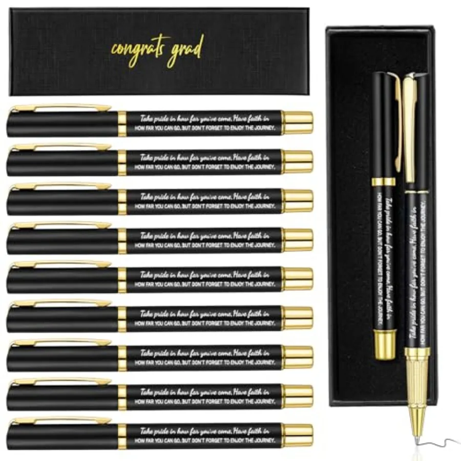 

Набор из 30 ручек с гравировкой вдохновляющих цитат и подарочными коробками. Пожелания удачи и гордости за тем, как далеко вы продвинулись.
