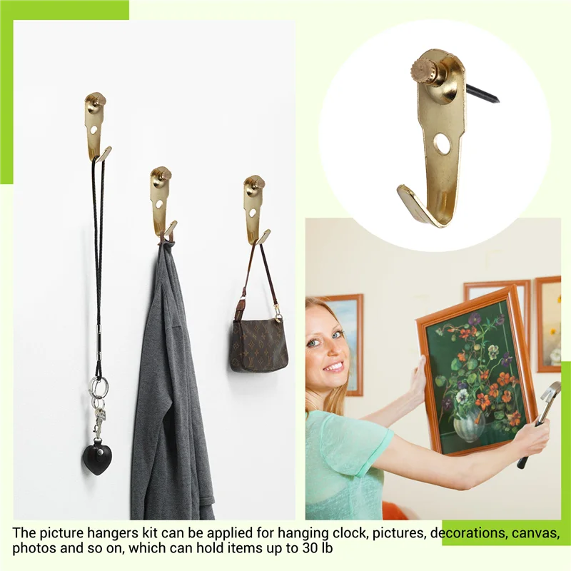 ABYN-60 Pcs 30 Lb Picture Hangers With Nails Photo Frame Hanger Hooks Picture Hanging Nails For Hanging Clock
