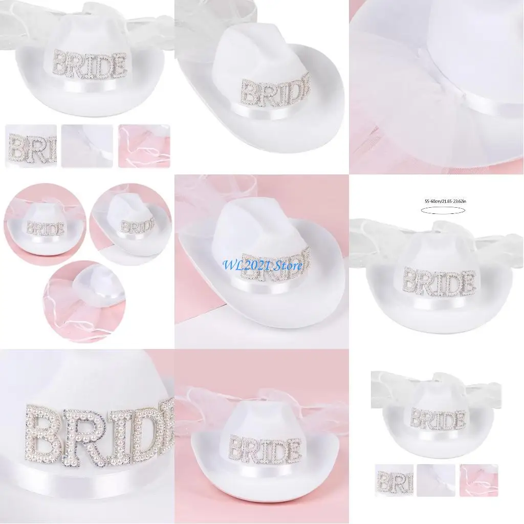 

G5GC 1pc Rhinestones Western Hat Glitter Princesses Hat Make Up Party Hat for Men and Women