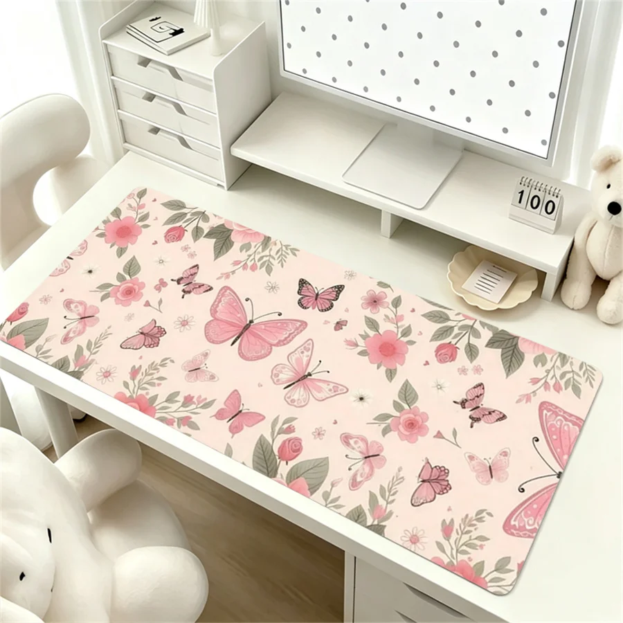 1pcs Extra Large Leather Mouse Mat with Butterfly Design Game Desktop Mat Washable Non-Slip Leather Pad Multi-Size Protector Mat