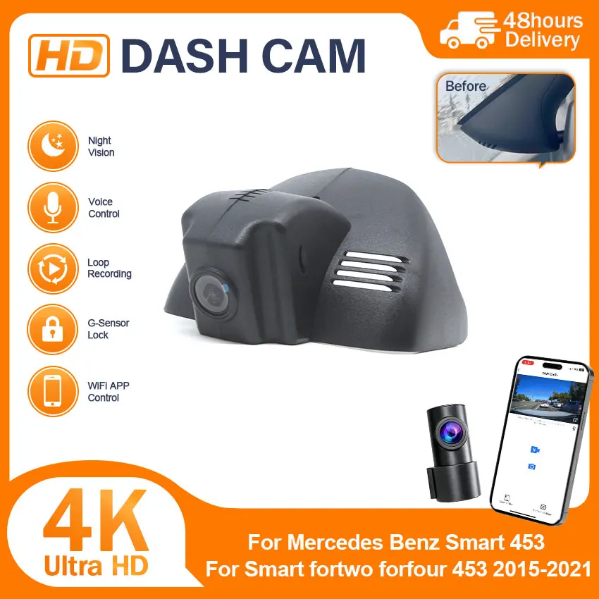 4K 2160P Dash Cam UHD DVR Night Vision For Mercedes Benz Smart 453 for Smart fortwo forfour 453 2015-2021 Car Video Recorder