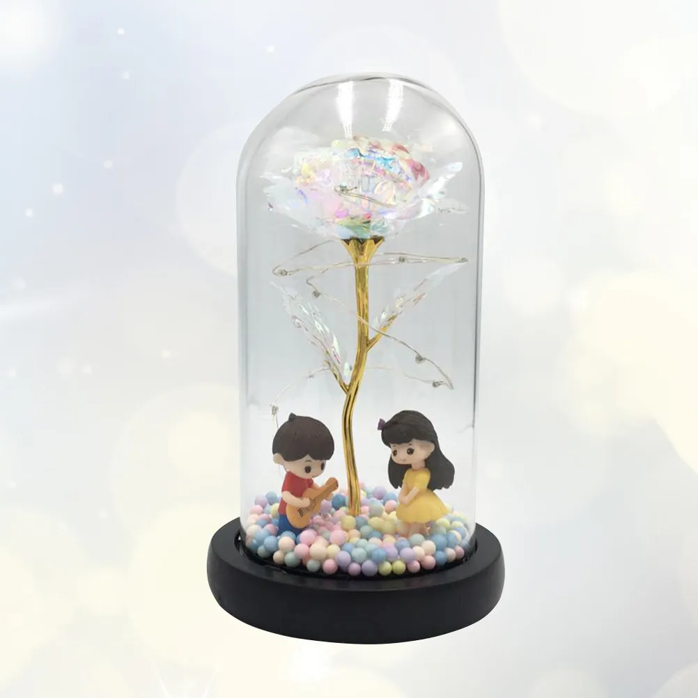 1Pcs Lifelike Gold Foil Rose Flower LED Bottle Light Glass Dome Lamp High Brightness Low Energy Desktop Decor Valentine's Day