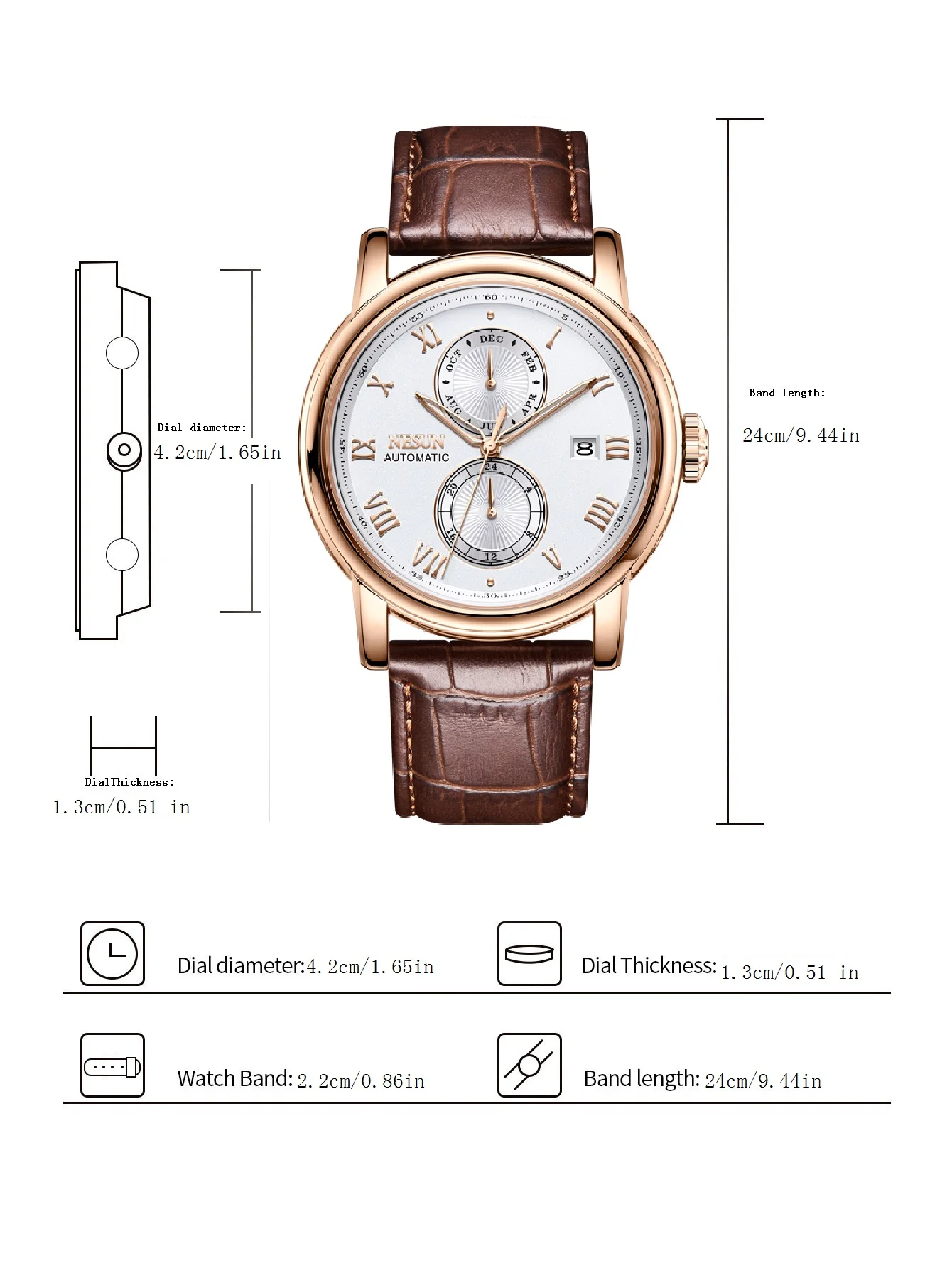 NESUN automatic mechanical watch for men, multi-functional mechanical watch, skeleton men's watch, gentleman's wristwatch
