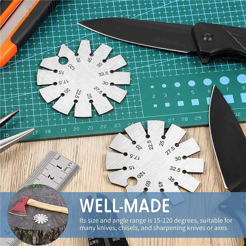 

A53Q-2X Bevel Gauge Axe Angle Gauge Round Shape Knife Angle Finder Knife Blade Angle Gauge 15-120° For Measuring Knife Angle