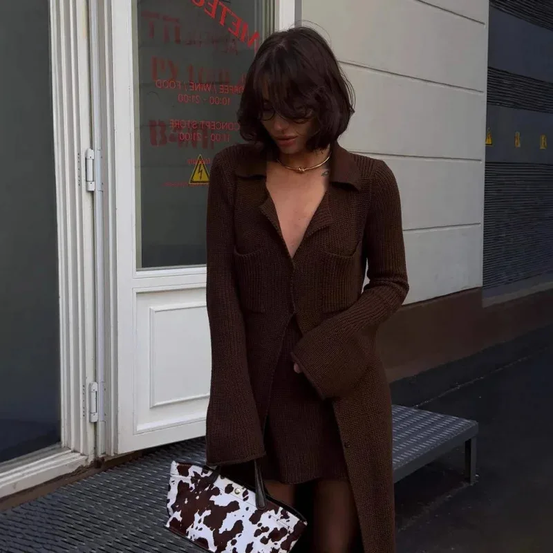 2025 Nuevo cárdigan de punto Melard para mujer, elegante prenda de punto larga versátil de un solo pecho primavera y otoño